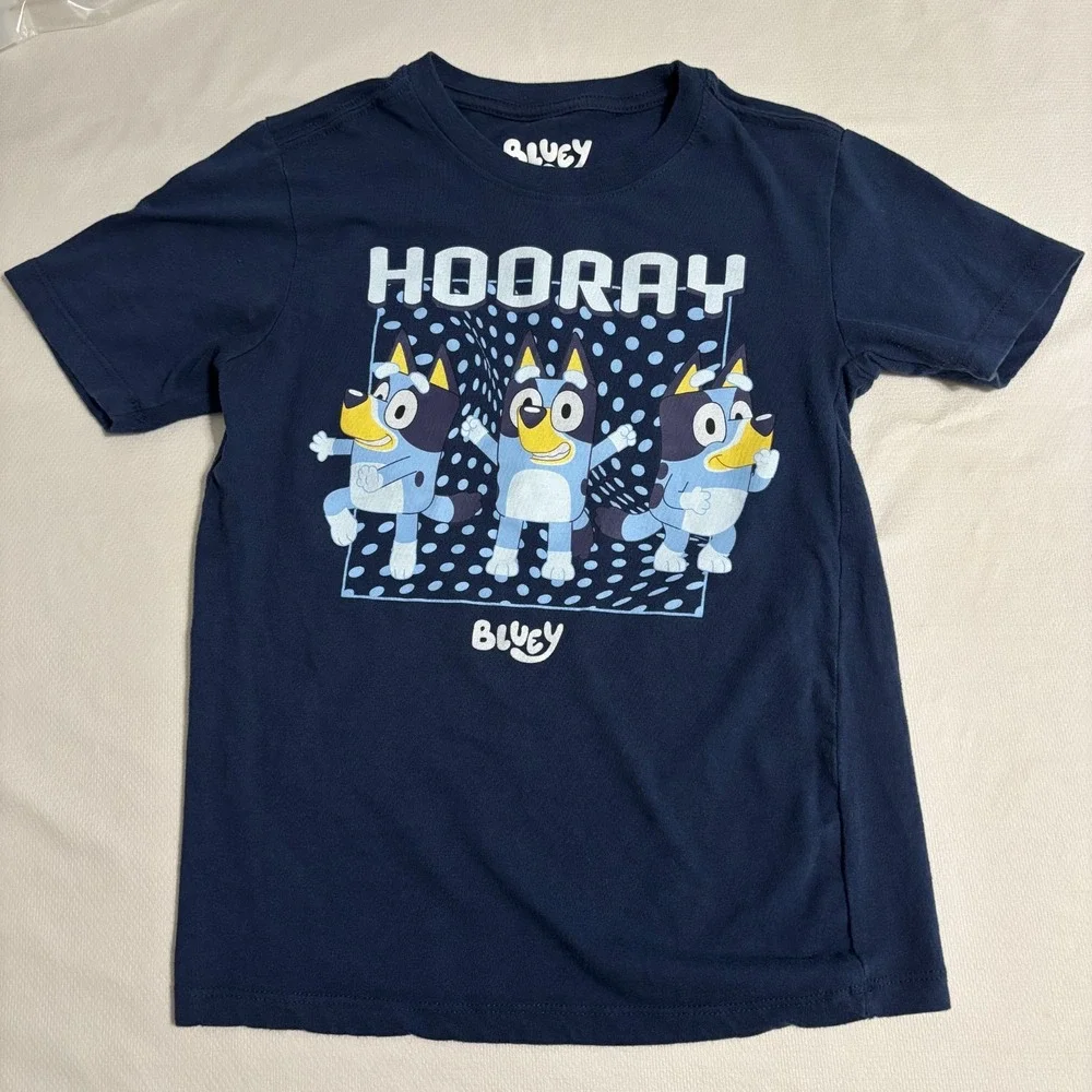 Bluey Kids T-Shirts Size 7/8 Lot of 2 Cartoon Graphic Tee Short Sleeve Christmas